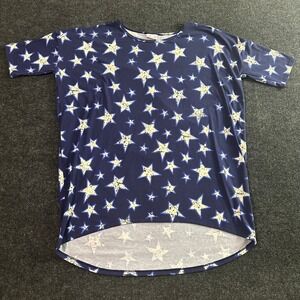 LuLaRoe Irma‎ Tunic Top Women's M Star Print Navy Blue High Low Hem